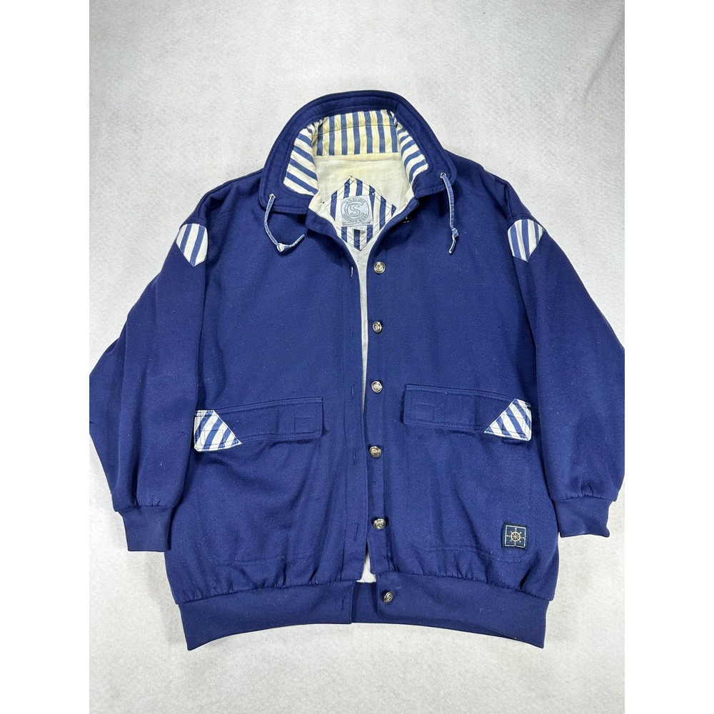 Vintage Current Seen Navy Blue Nautical Striped Bomber Jacket One Size